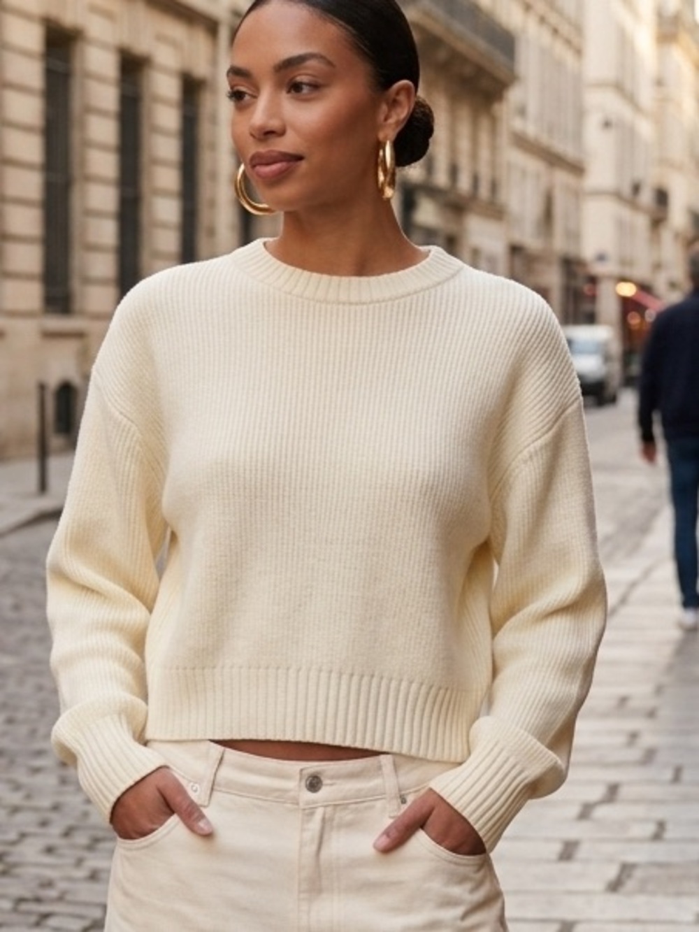 KBB by KAHLANA Long Sleeve 'The Shoulder Pad Sweater' Women's Size L Cream